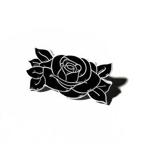 Ball & Chain Co black white rose flower enamel pin